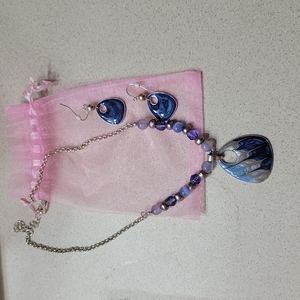 Blue necklace with earrings , women
